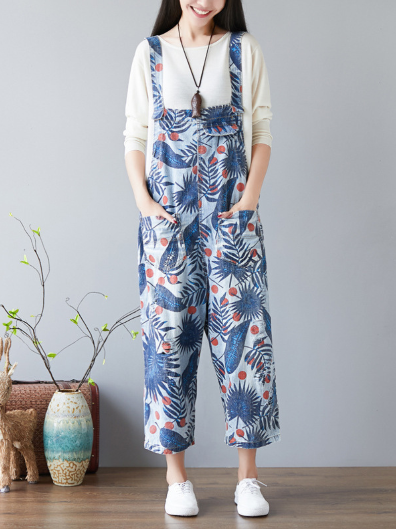 Women's Cozy & Stylish Printed Denim Dungarees - Eva Trends