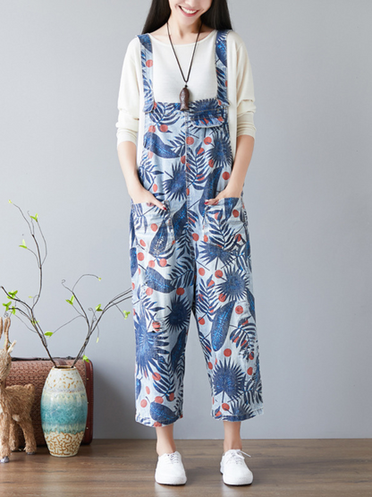 Women's Cozy & Stylish Printed Denim Dungarees - Eva Trends
