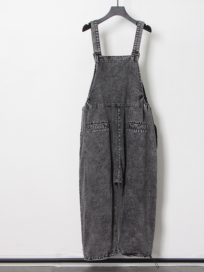 Women's Washed Grey Denim Utility Dungarees - Oversized Streetwear Overalls