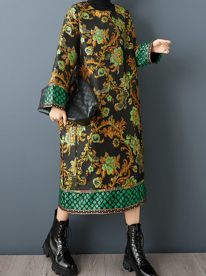 Baroque Jacquard Quilted Midi Dress in a Relaxed Cocoon Silhouette