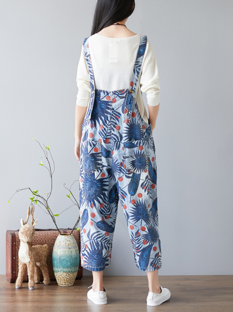 Women's Cozy & Stylish Printed Denim Dungarees - Eva Trends