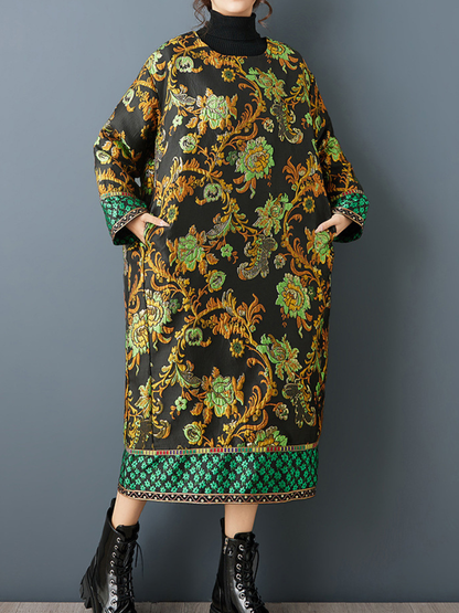 Baroque Jacquard Quilted Midi Dress in a Relaxed Cocoon Silhouette