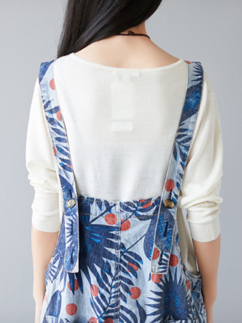 Women's Cozy & Stylish Printed Denim Dungarees - Eva Trends