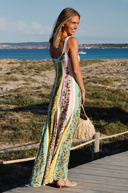 Floral Splice Loose Swing Maxi Dress