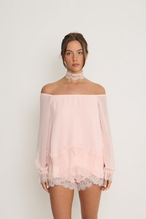 Bella Lace Top & Choker | Pink