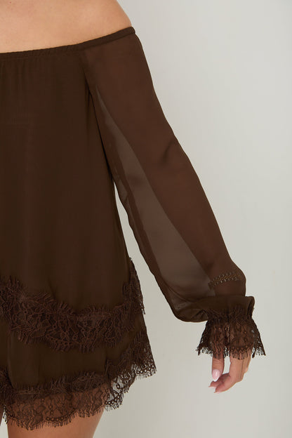 Bella Lace Top & Choker | Brown