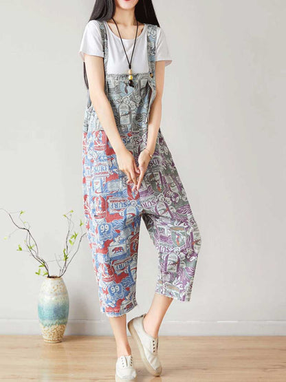 Surf Graphic Denim Dungarees with Adjustable Straps