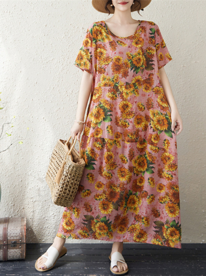 Sunflower Soft Rayon Maxi Dress for Women, Breezy Floral Summer Style