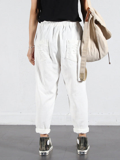 Solid Color Ripped Trouser Pants