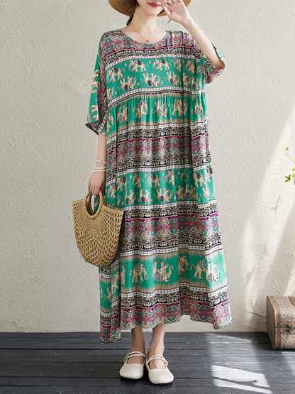 Women's Printed High Waist Smock Dress with Pockets | Eva Trends