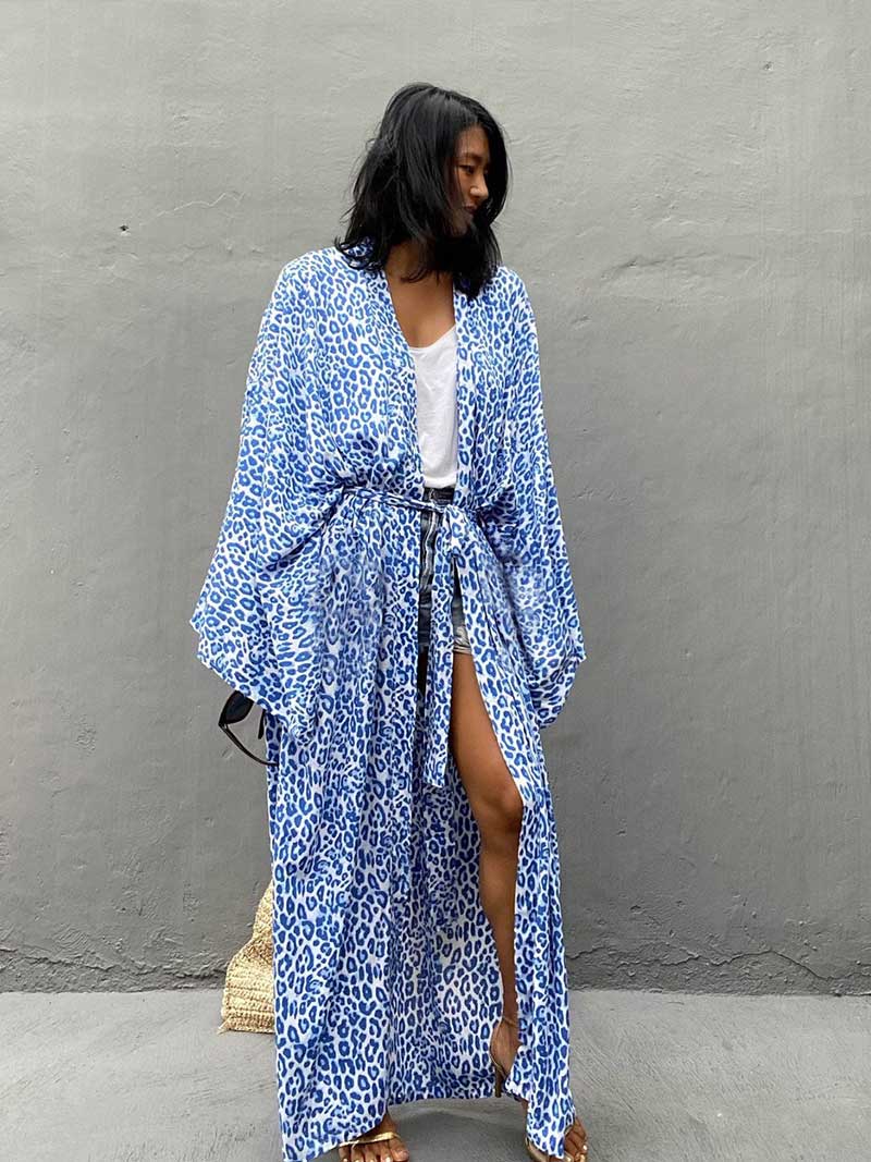 Printed Different Colors Rayon Long Length Gown Kimono Duster Robe