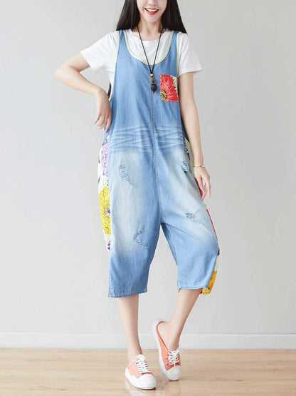 Blue Patchwork Denim Overall Dungarees