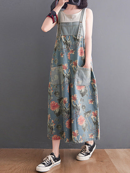 Vintage Garden Denim Dungarees for Women