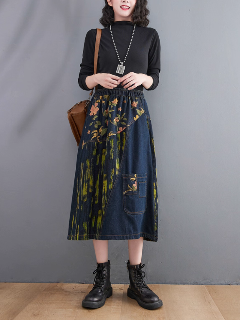 Women's Summer Comfy Printed Patchwork Denim Loose Bottom