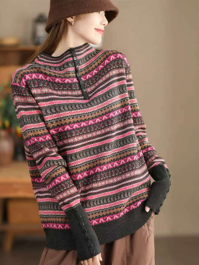 Women's Classic Everyday Wear Printed Crew Neck Sweater