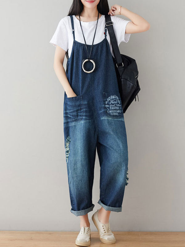 Graphic Detail Washed Denim Overalls