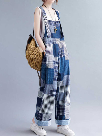 Patchwork Denim Overalls - Relaxed Fit & Stylish | Eva Trends