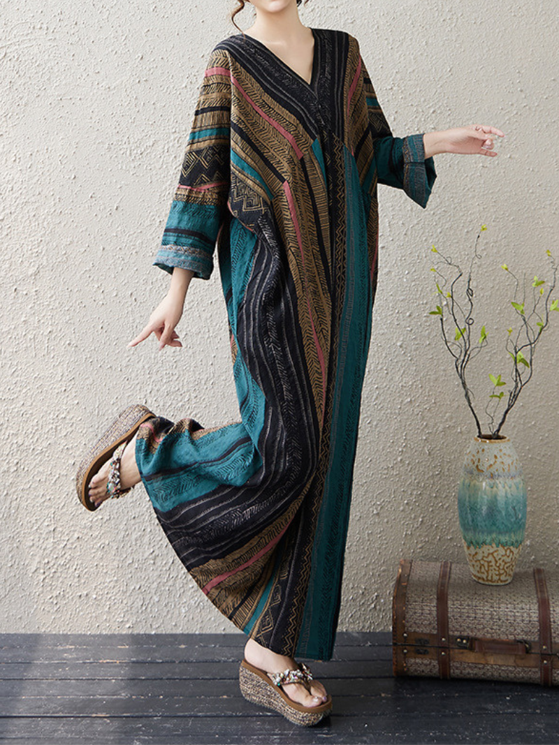 Women's Summer Artistic Linen Printed Loose Kaftan Dress