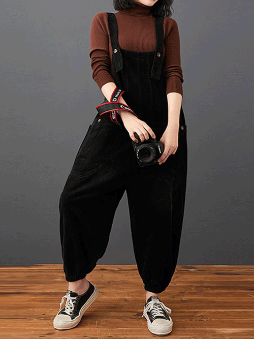 Cotton Corduroy Dungarees - Relaxed Barrel Leg Overall Fit