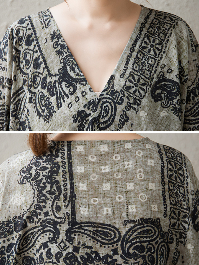 Women's Summer Relaxed Printed Pocket Style Kaftan Dress