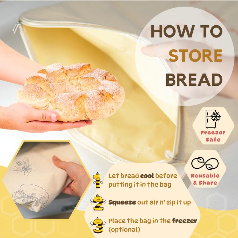 üçûWide Zipper Access Cotton & Beeswax Bread Bags for Sourdough‚ú®