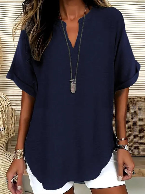 üî•Women's Plain Short Sleeve Blouse, Casual Solid Color Top for Daily Wear, Ladies Clothes for All Seasons