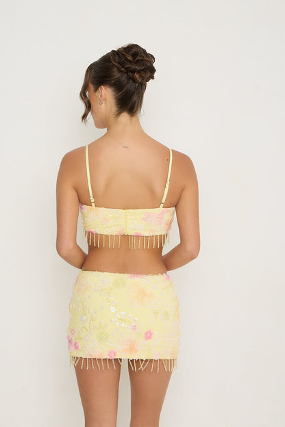 Lucia Beaded Strap Top | Lemon