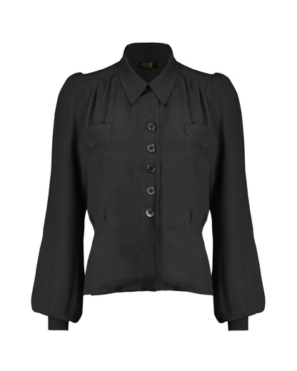 1940s Sweetheart Blouse - Black