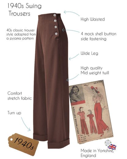 1940s Swing Trousers - Brown