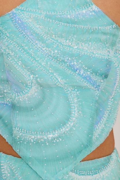 Polly Swirl Halterneck Top | Aqua
