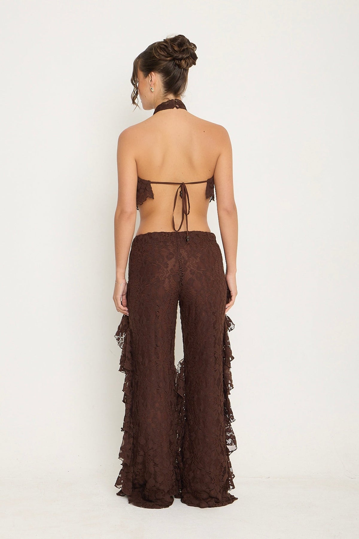 Sydney Lace Ruffle Trousers | Brown