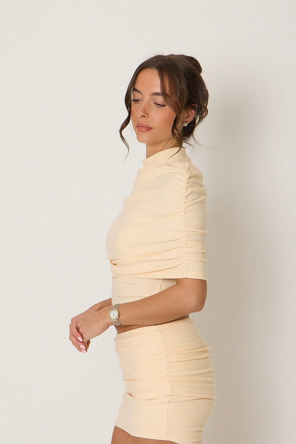 Lydia Ruched Sleeve Top | Butter Yellow