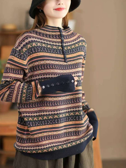 Women's Classic Everyday Wear Printed Crew Neck Sweater