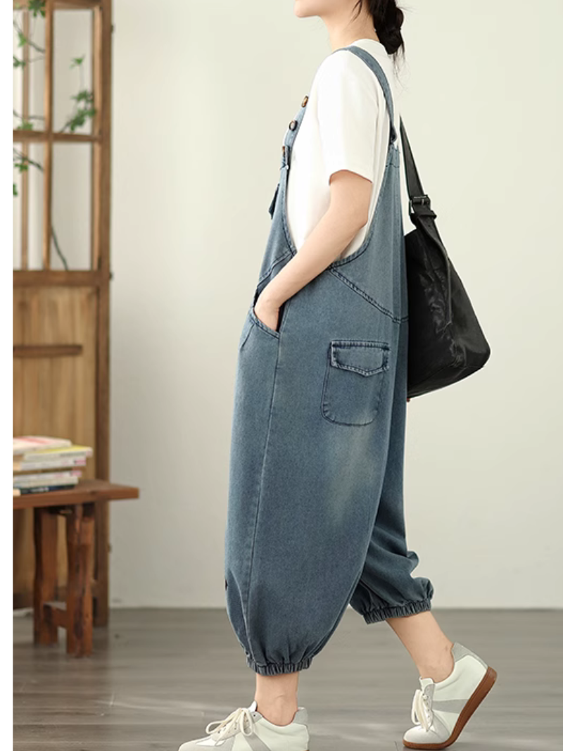 Trendy & Relaxed Cartoon Denim Dungarees for Women - Eva Trends