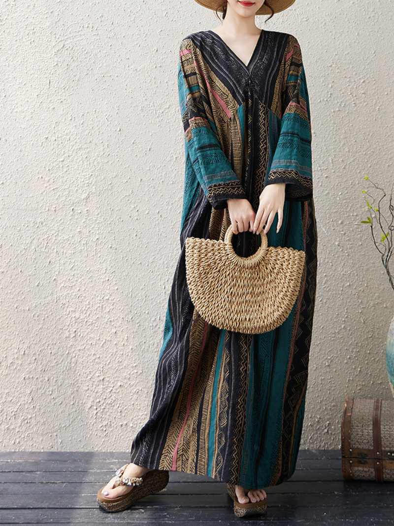 Women's Summer Artistic Linen Printed Loose Kaftan Dress