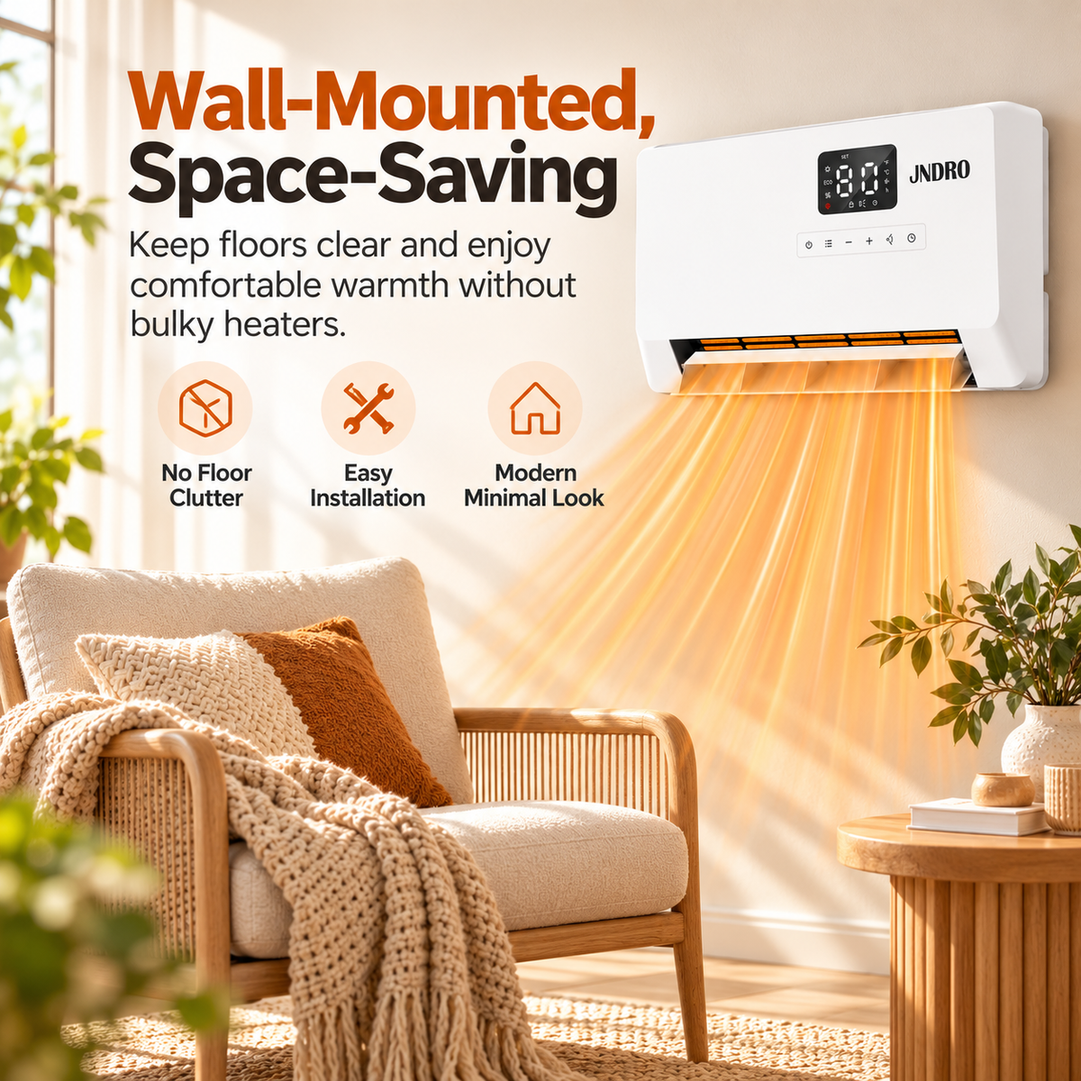 Smart Wall Heater, 1500W Fast Heating Electric Space Heater for Indoor Use
