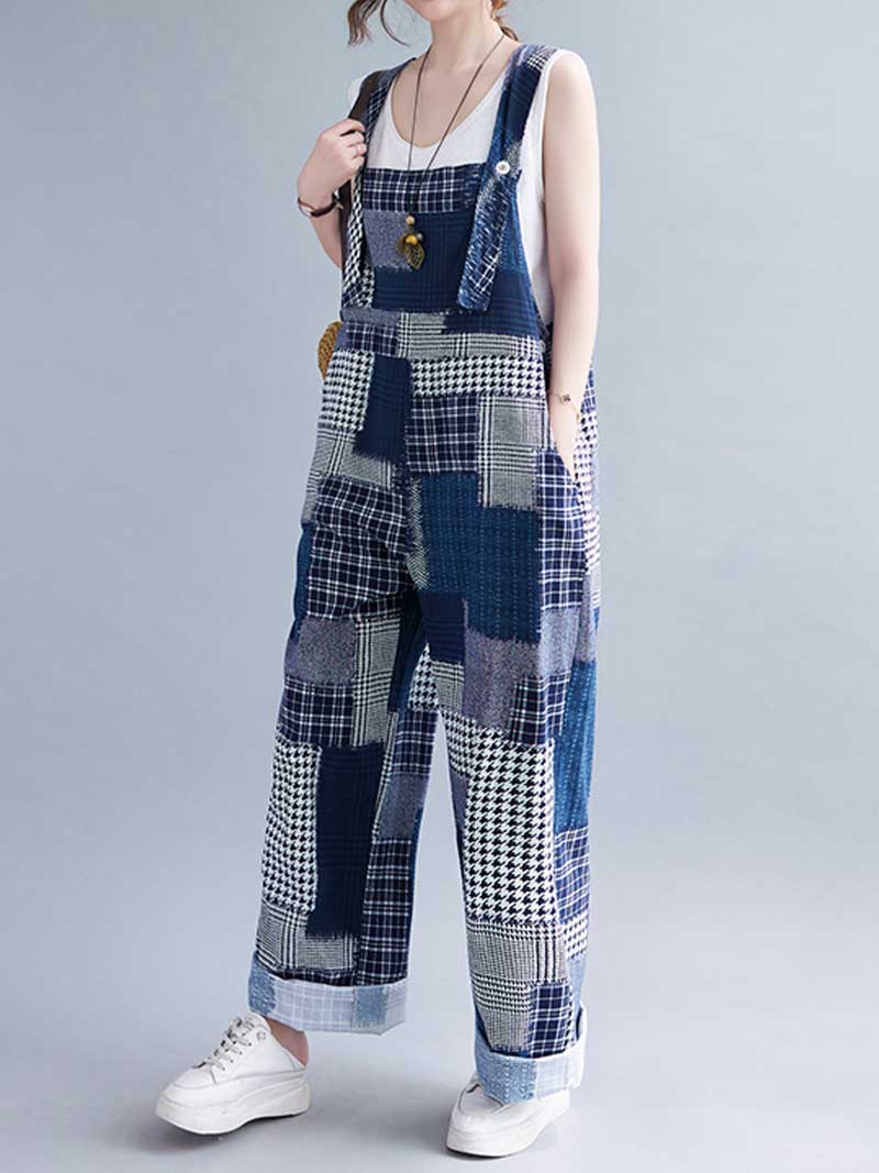 Patchwork Denim Overalls - Relaxed Fit & Stylish | Eva Trends