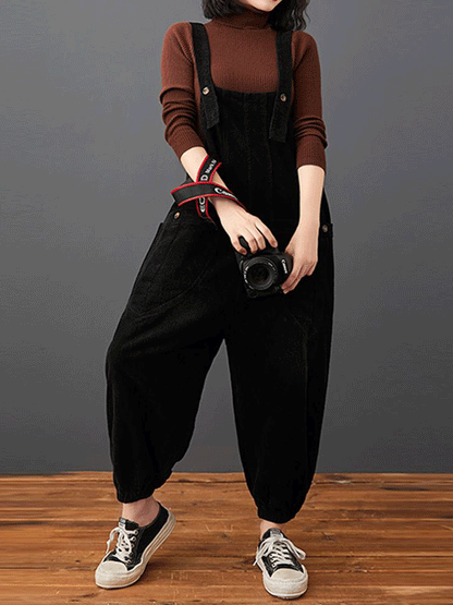 Cotton Corduroy Dungarees - Relaxed Barrel Leg Overall Fit