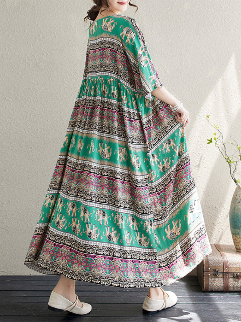 Women's Printed High Waist Smock Dress with Pockets | Eva Trends