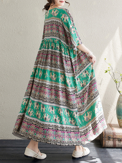 Women's Printed High Waist Smock Dress with Pockets | Eva Trends