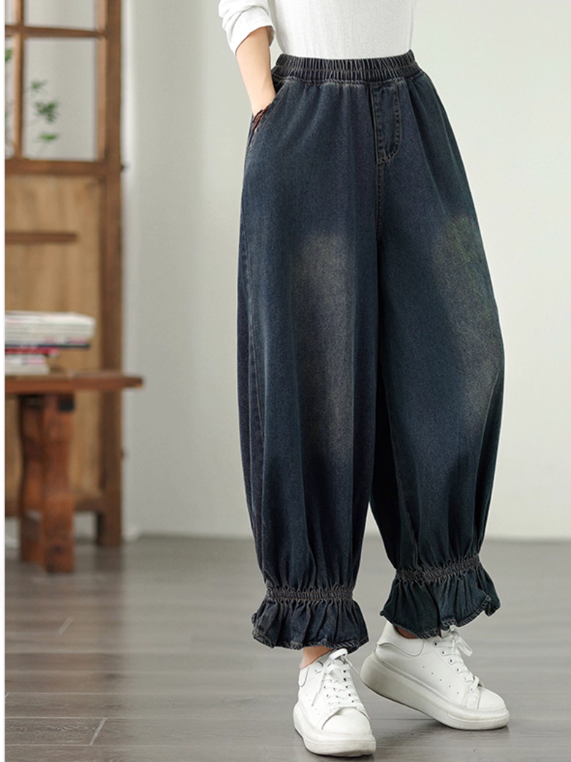 Women’s Classic Summer Denim Casual Loose Pleated Bottom