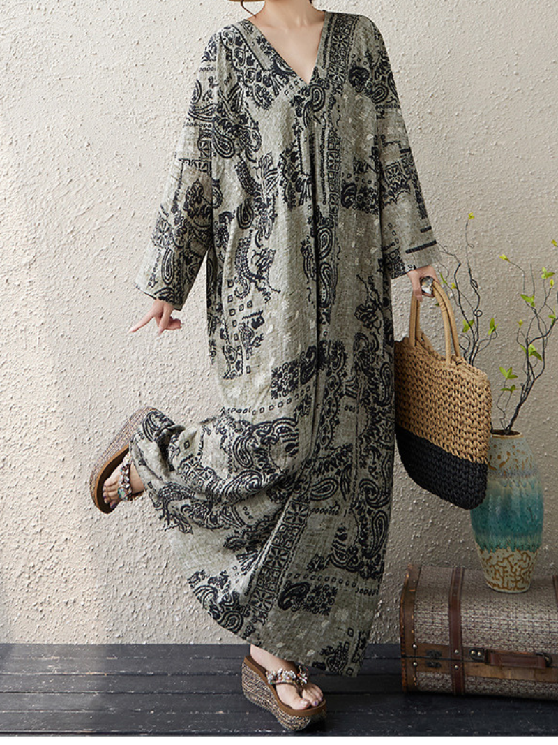 Women's Summer Relaxed Printed Pocket Style Kaftan Dress