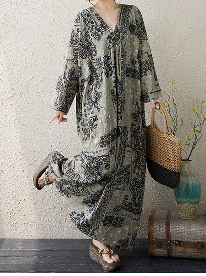 Women's Summer Relaxed Printed Pocket Style Kaftan Dress