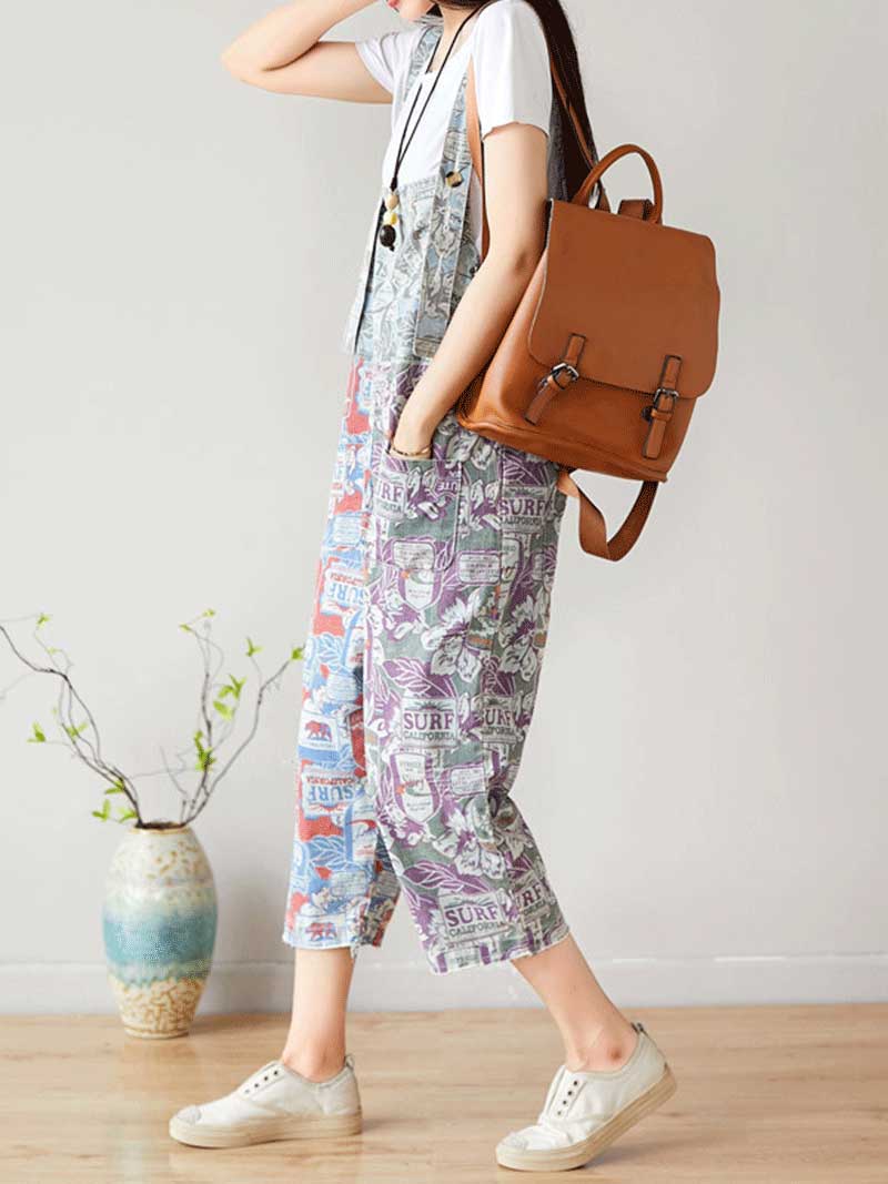 Surf Graphic Denim Dungarees with Adjustable Straps