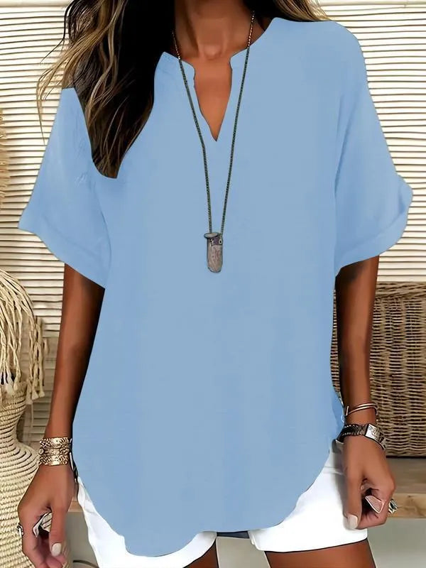 üî•Women's Plain Short Sleeve Blouse, Casual Solid Color Top for Daily Wear, Ladies Clothes for All Seasons
