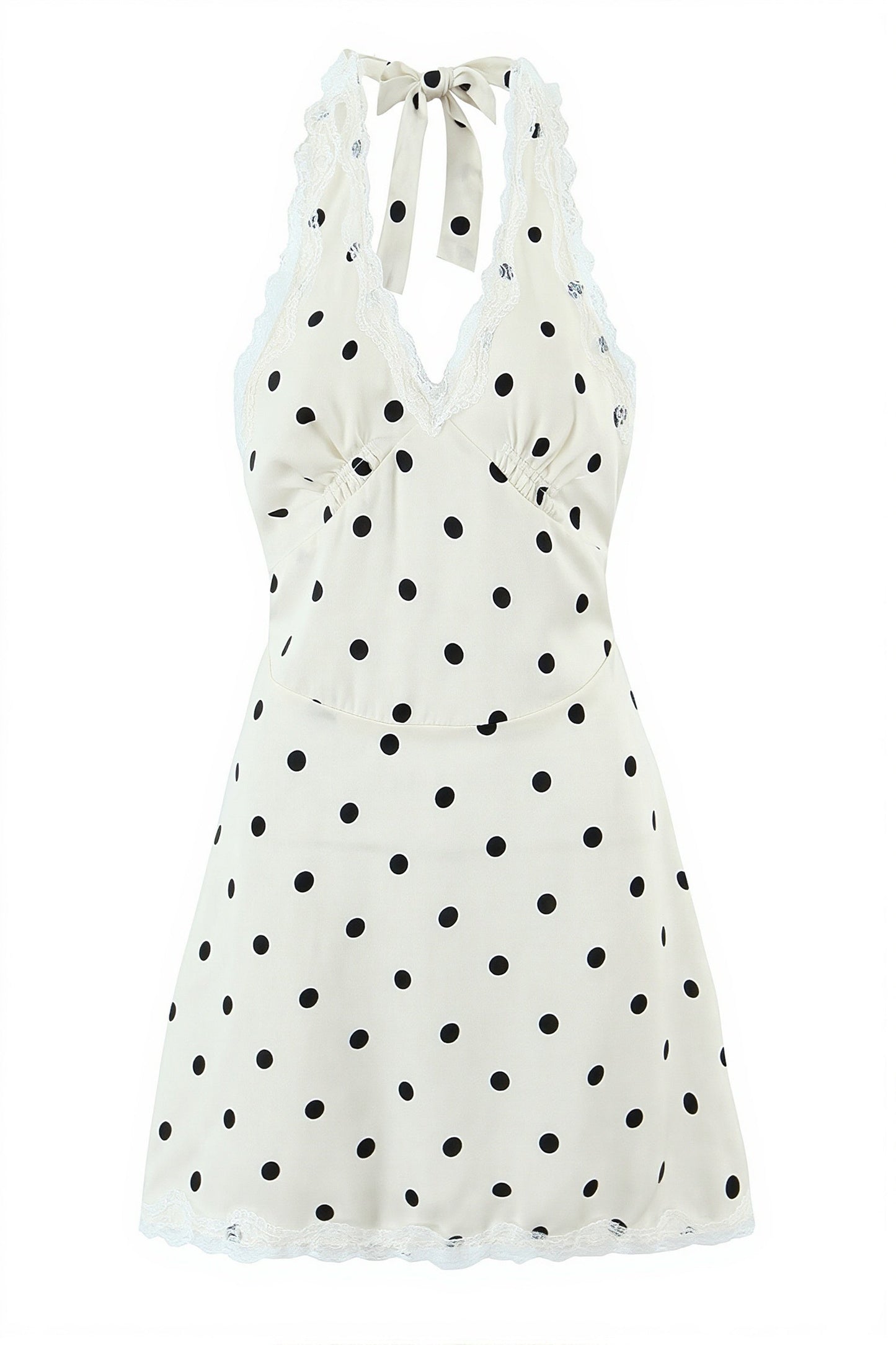 Polka Dot Halter V Neck Cutout Back Mini Dress