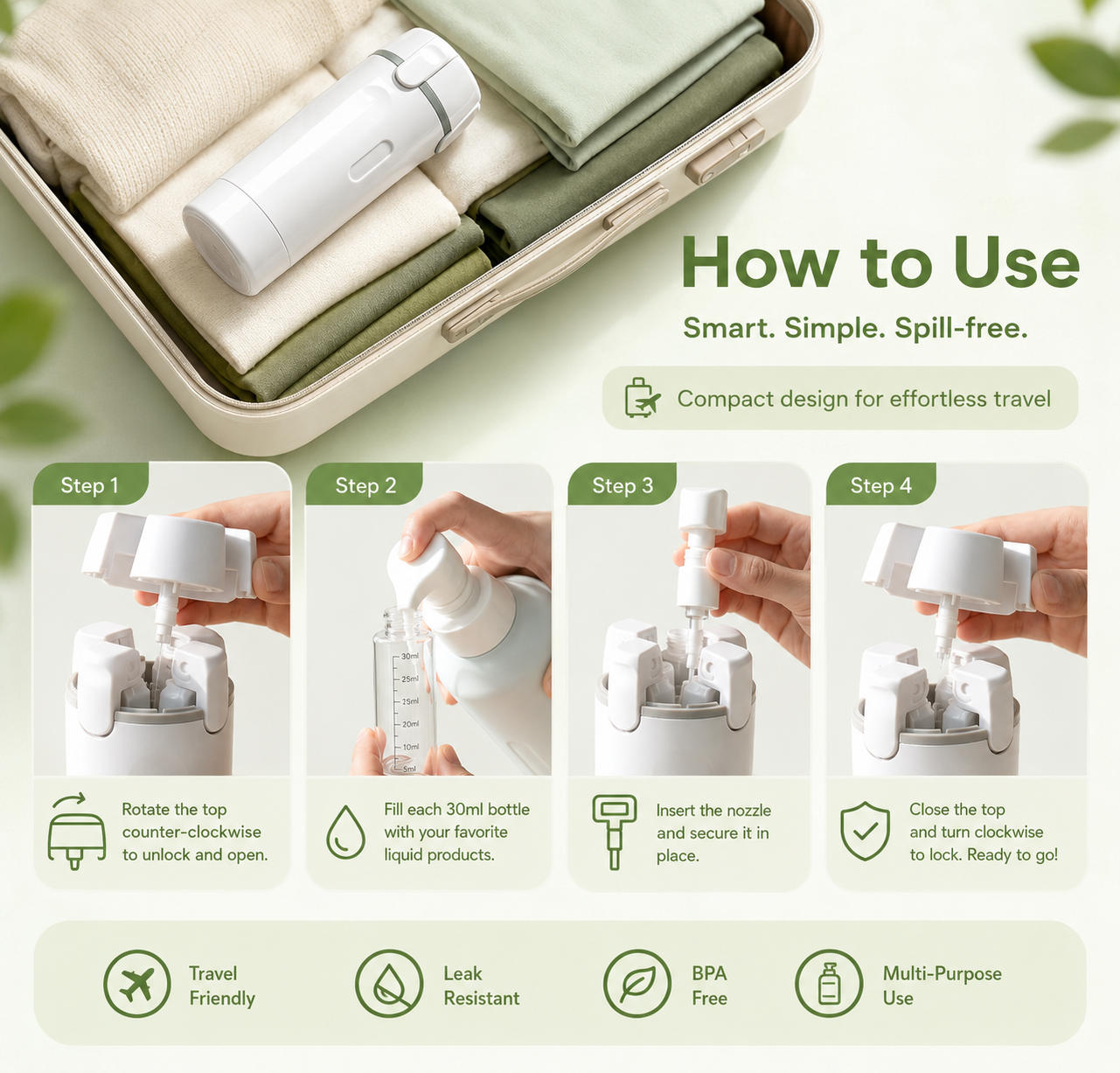 ‚úàÔ∏èTravel Sized 4-in-1 Portable Storage Bottle: Your All-in-One Travel Solution