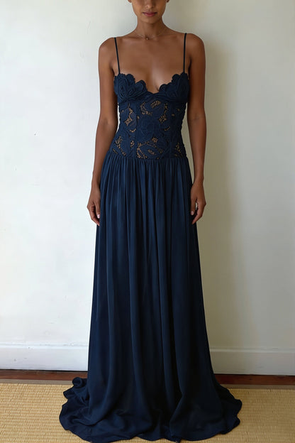Elegant Lace Hollow Splice Chiffon Dress