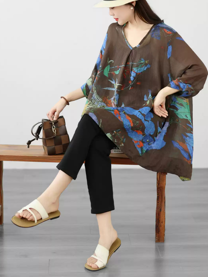 Breezy Weekend Tunic for Effortless Elegance — Linen Blend, Artistically Printed