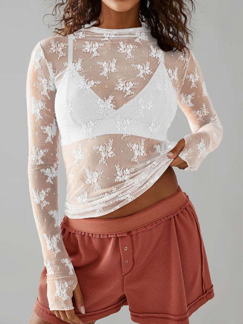 üòçWomen's Floral Lace Thumb Hole Sheer Tee